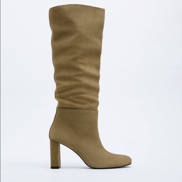 ZARA HEELED SPLIT LEATHER KNEE HIGH BOOTS - Picture 5 of 7
